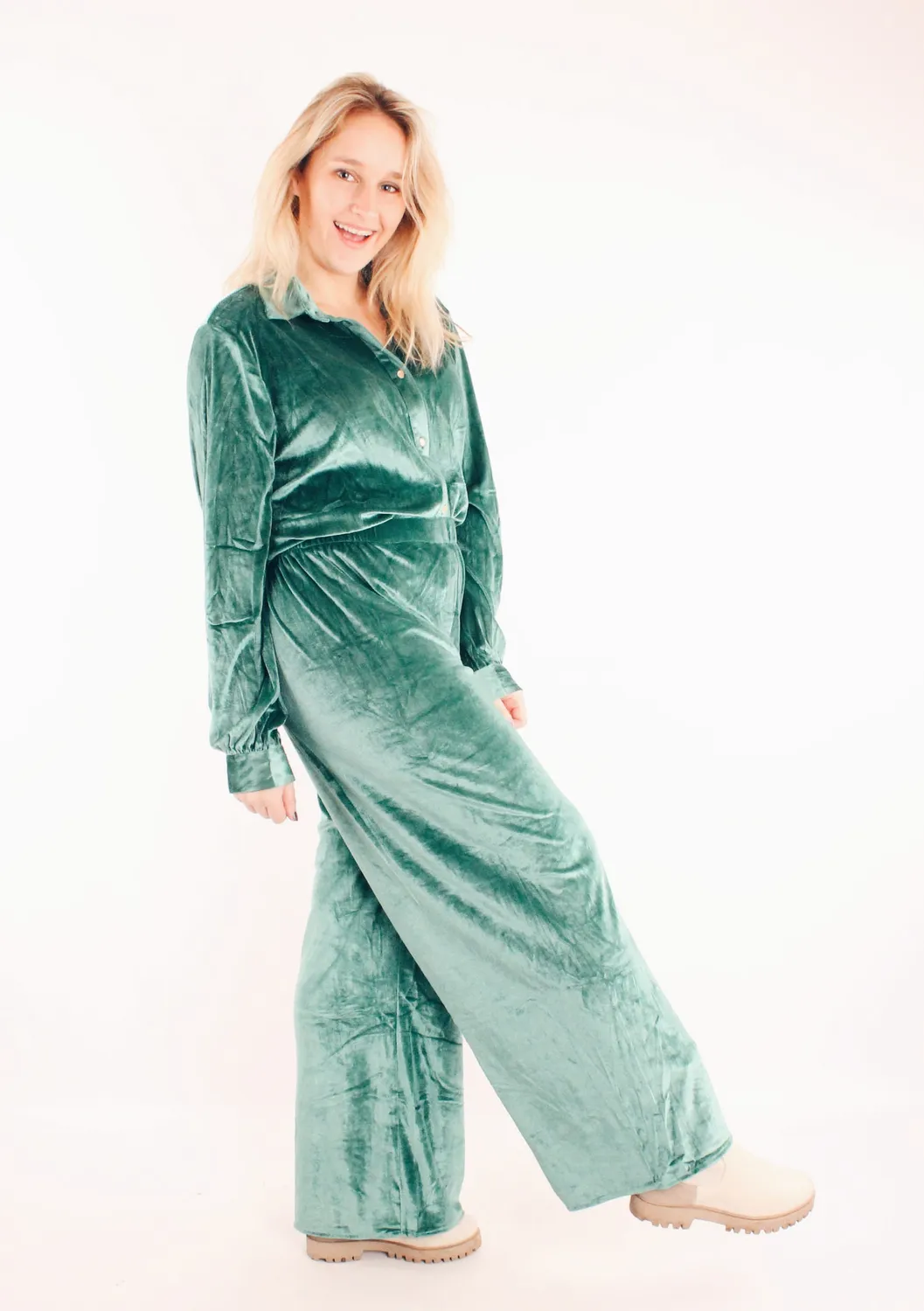 LOVEDRUNKY Velvet broek Groen zachte stof