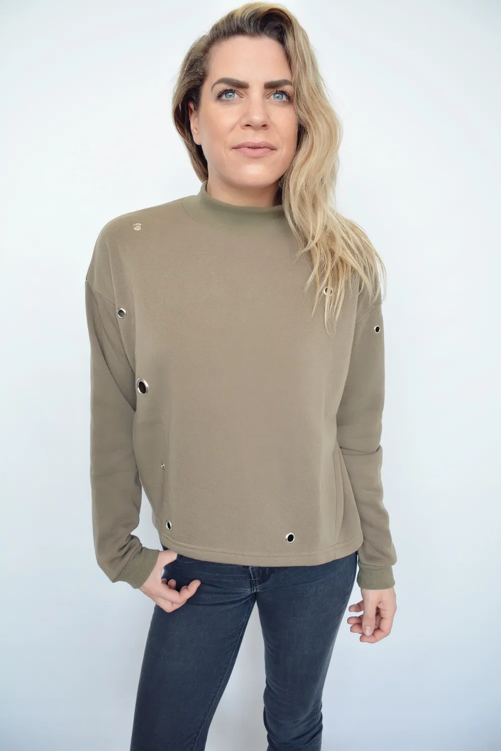LOVEDRUNKY Soft sweater khaki – fleece binnenkant