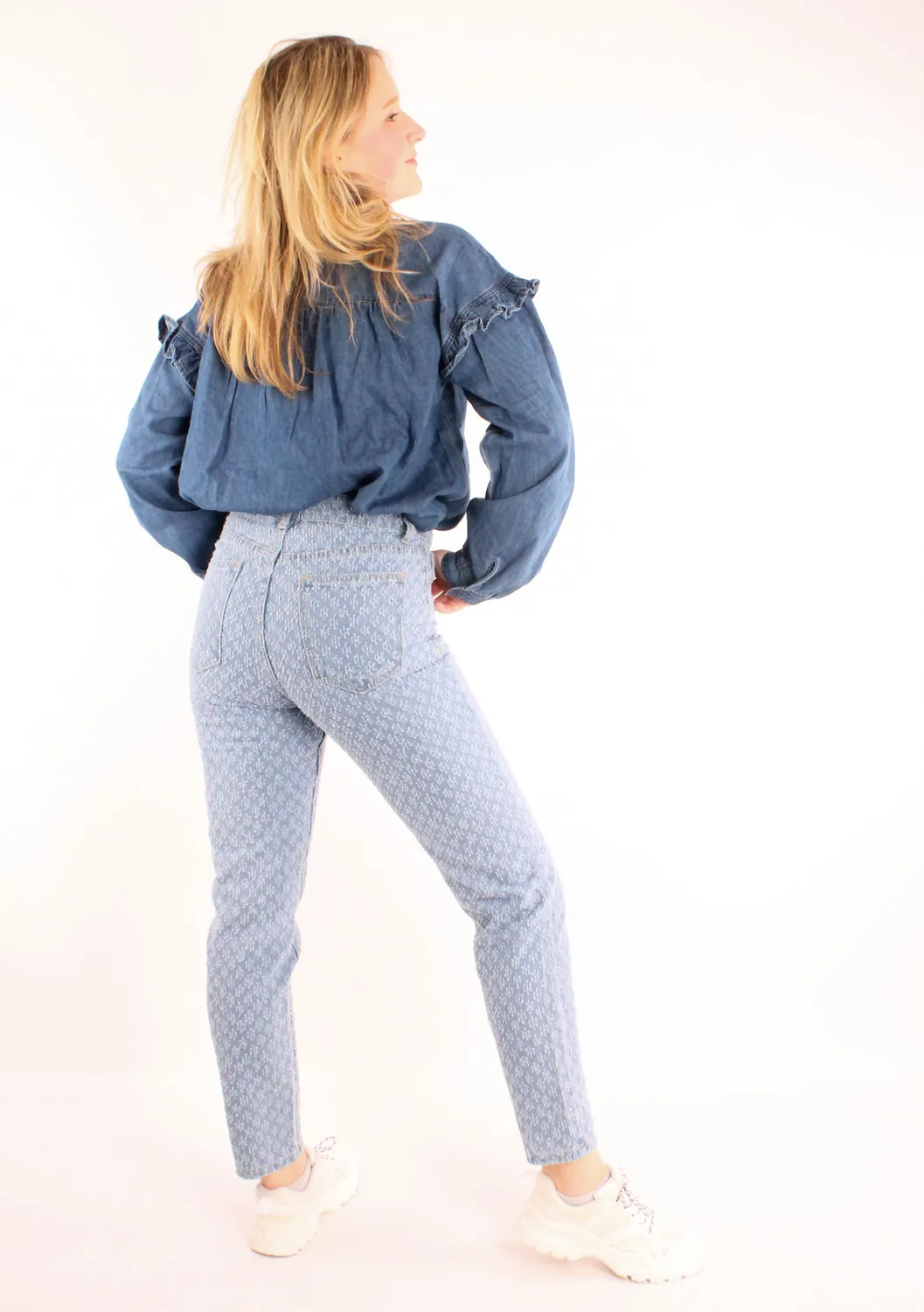 LOVEDRUNKY Spijkerblouse donkerblauw denim met ruches