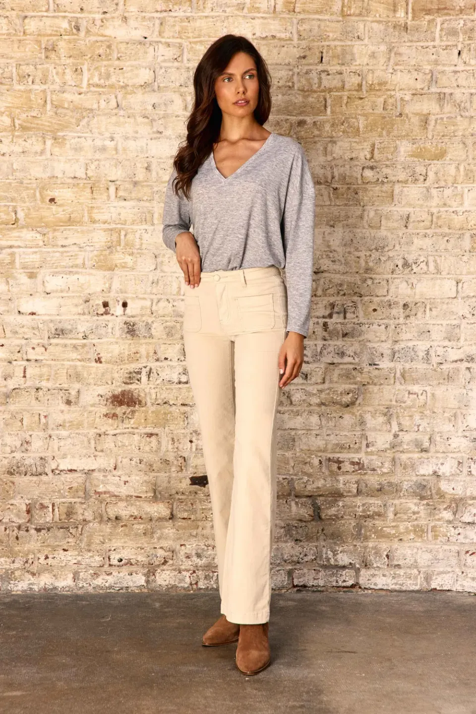 La Petite Etoile Sonny flare broek ecru fluweel
