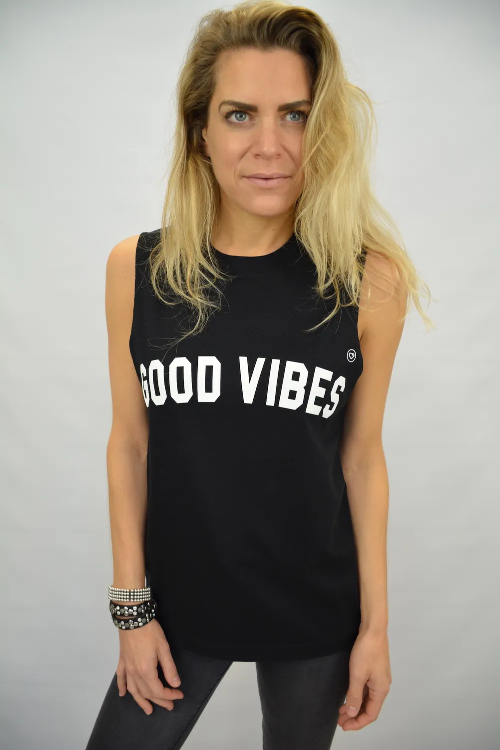 LOVEDRUNKY Good Vibes tanktop zwart opdruk