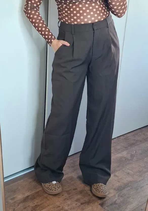 LOVEDRUNKY Wide Leg pantalon bruin plooi