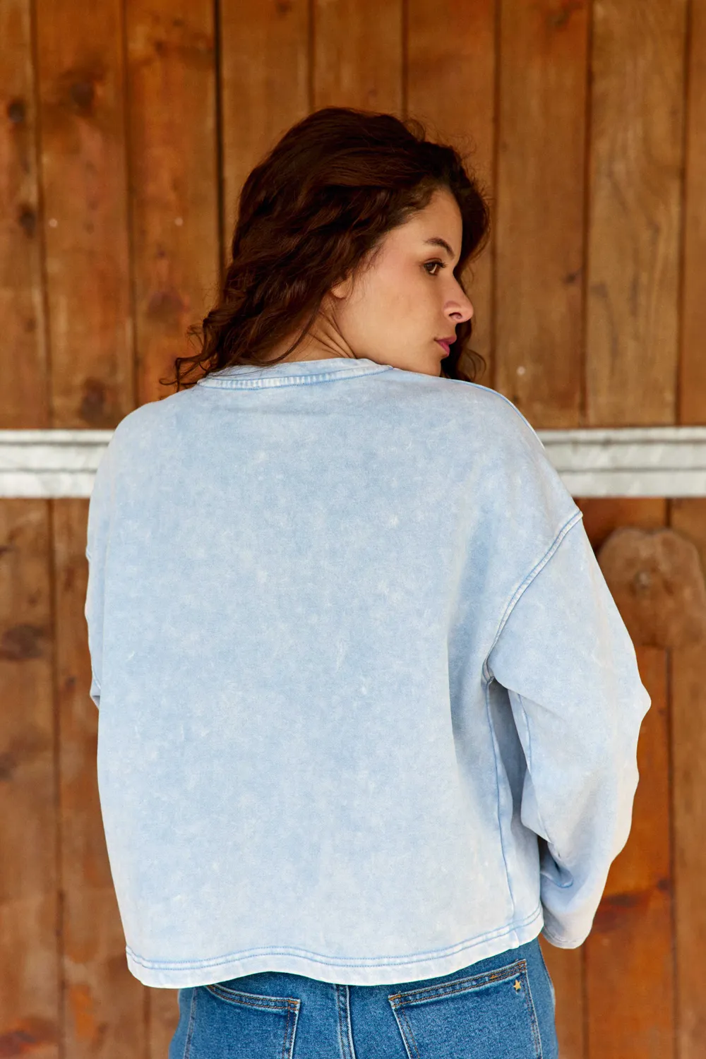 La Petite Etoile Trinkle sweatshirt boxy lichtblauw katoen