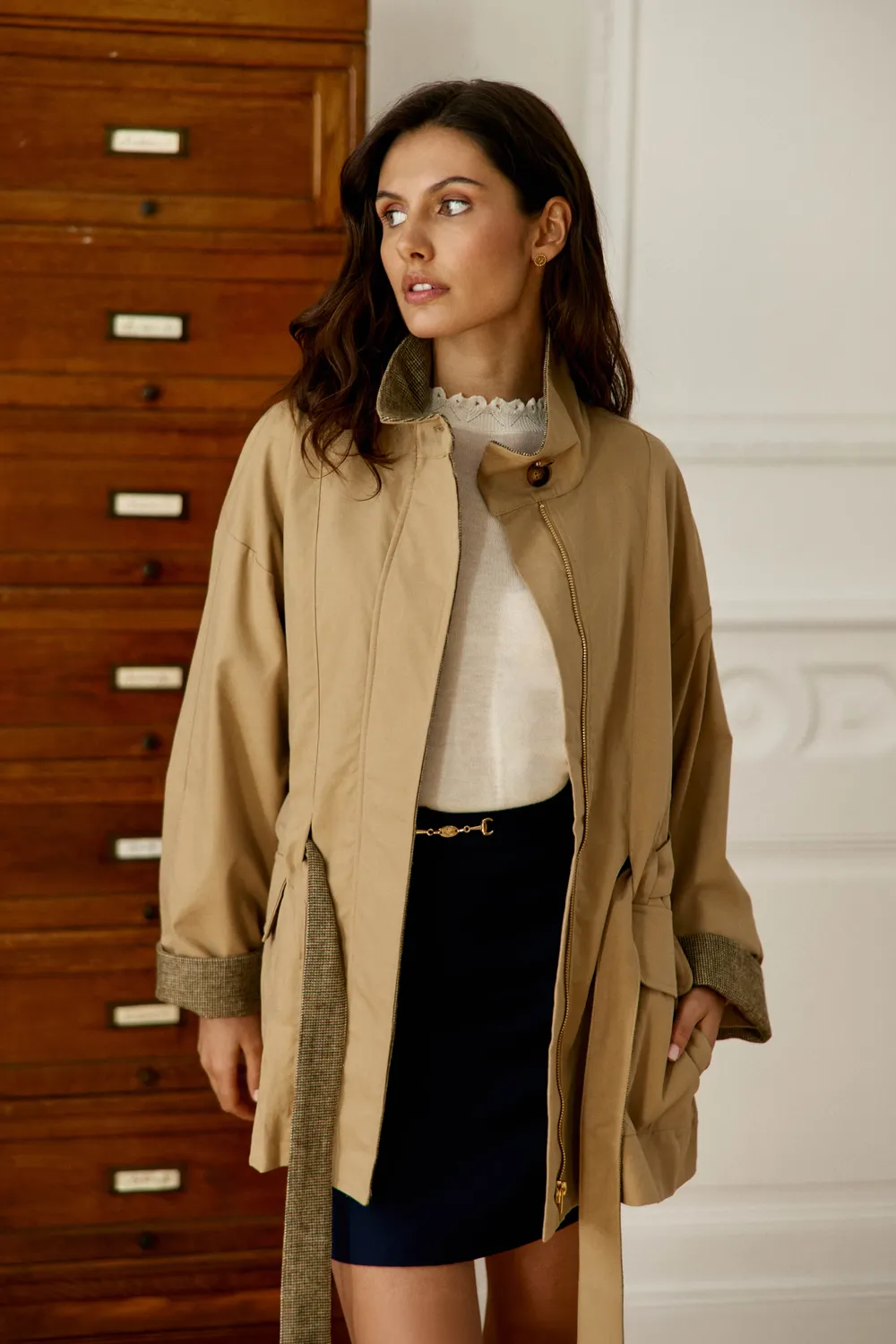 La Petite Etoile Nao parka camel geruit afneembare riem