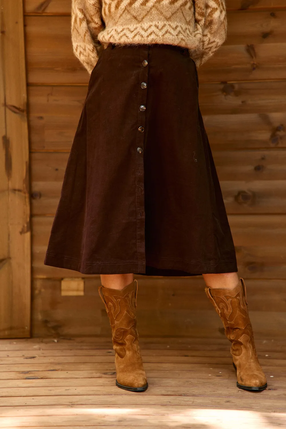 La Petite Etoile Jael midi rok bruin ribfluweel