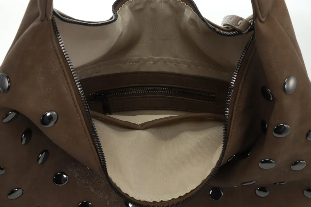 Amiek Veneto schoudertas camel met studs