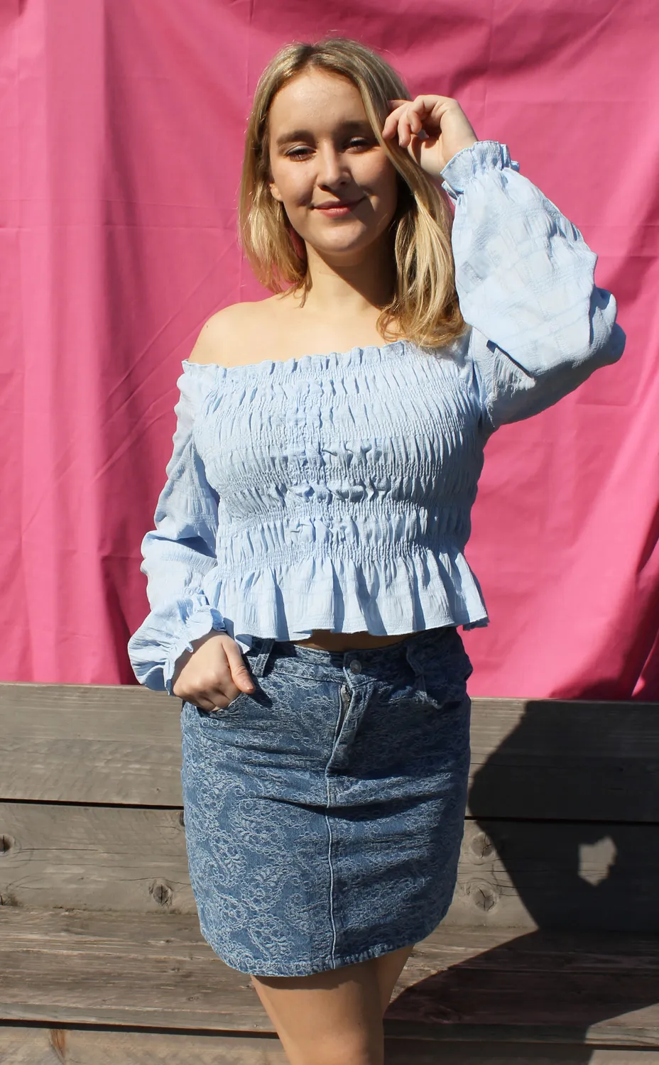 LOVEDRUNKY Off-Shoulder Top lichtblauw smock
