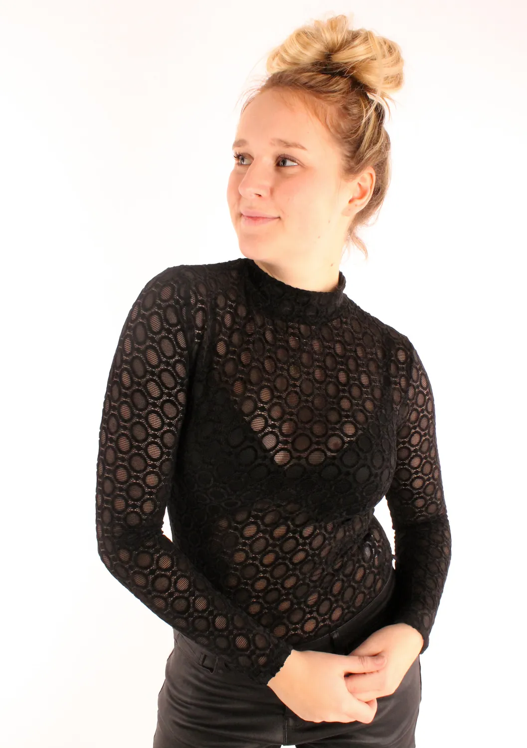 LOVEDRUNKY Kant Turtleneck top zwart kant