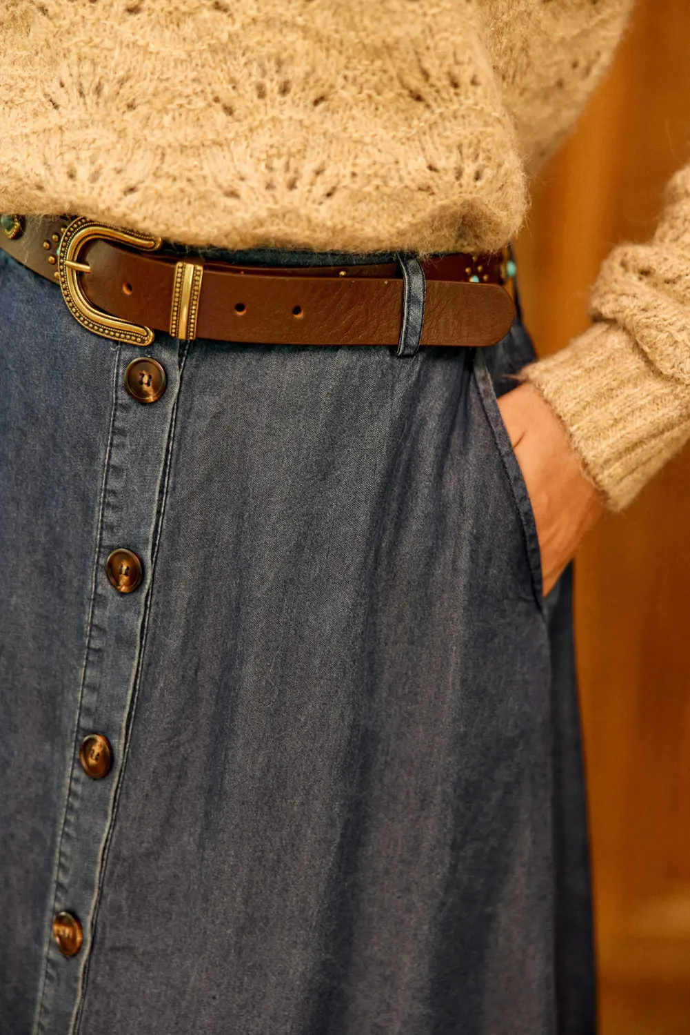 La Petite Etoile Azul leren riem bruin met steentjes