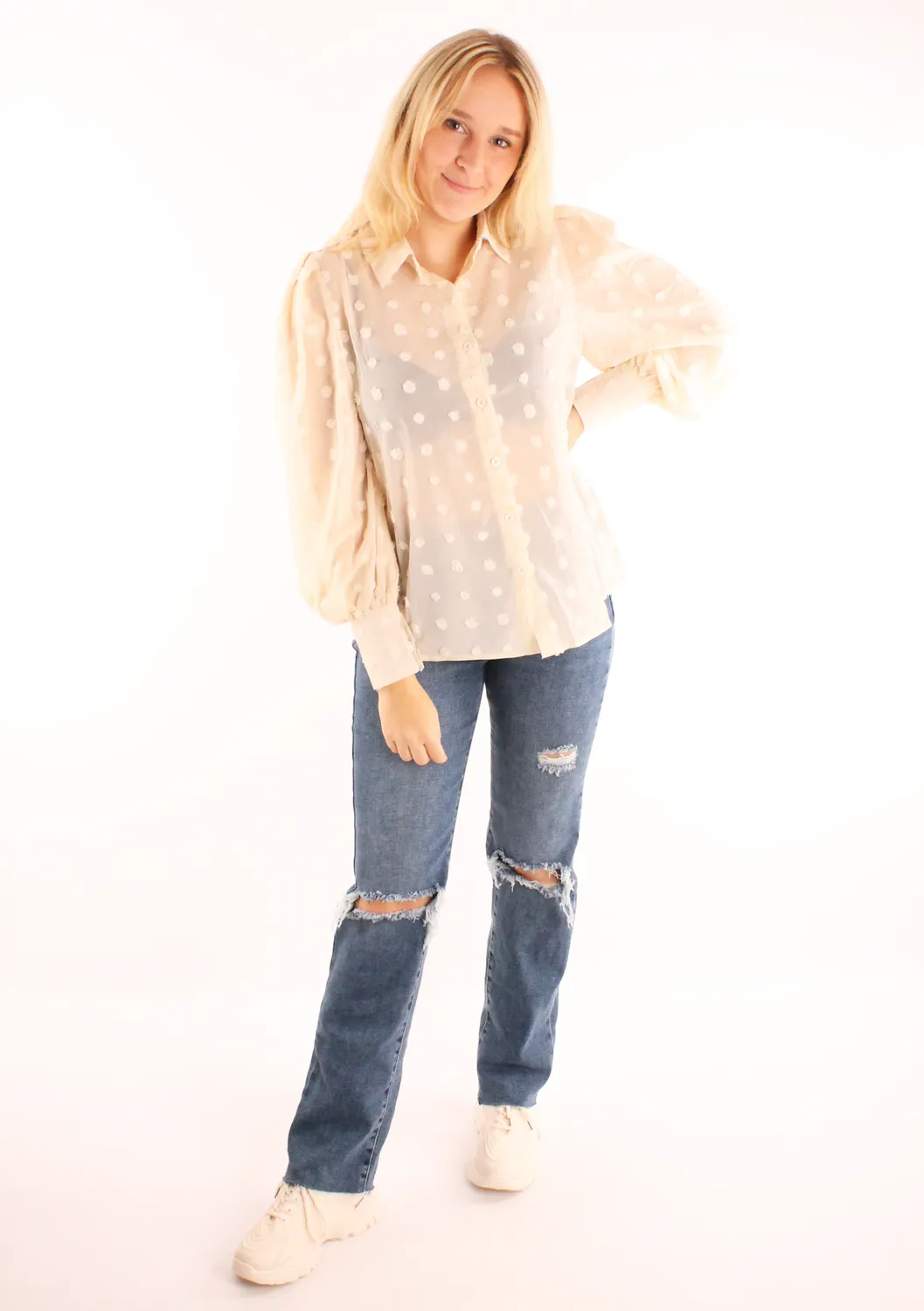 LOVEDRUNKY Spotted blouse creme met stippen