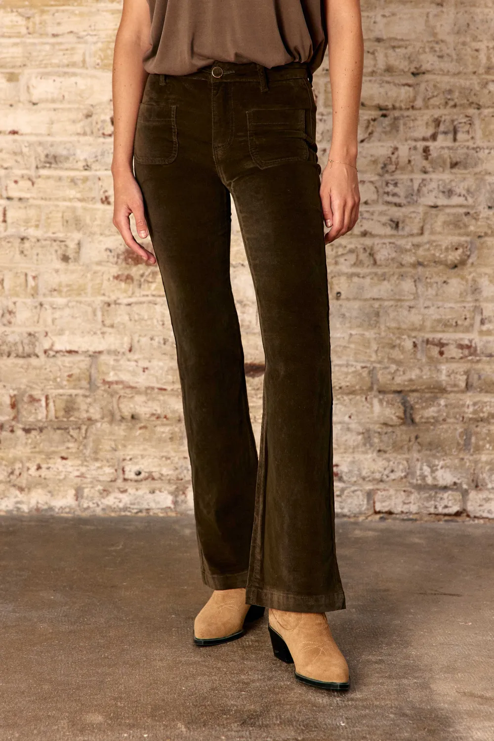 La Petite Etoile Sonny flared broek kaki 34-42 velours