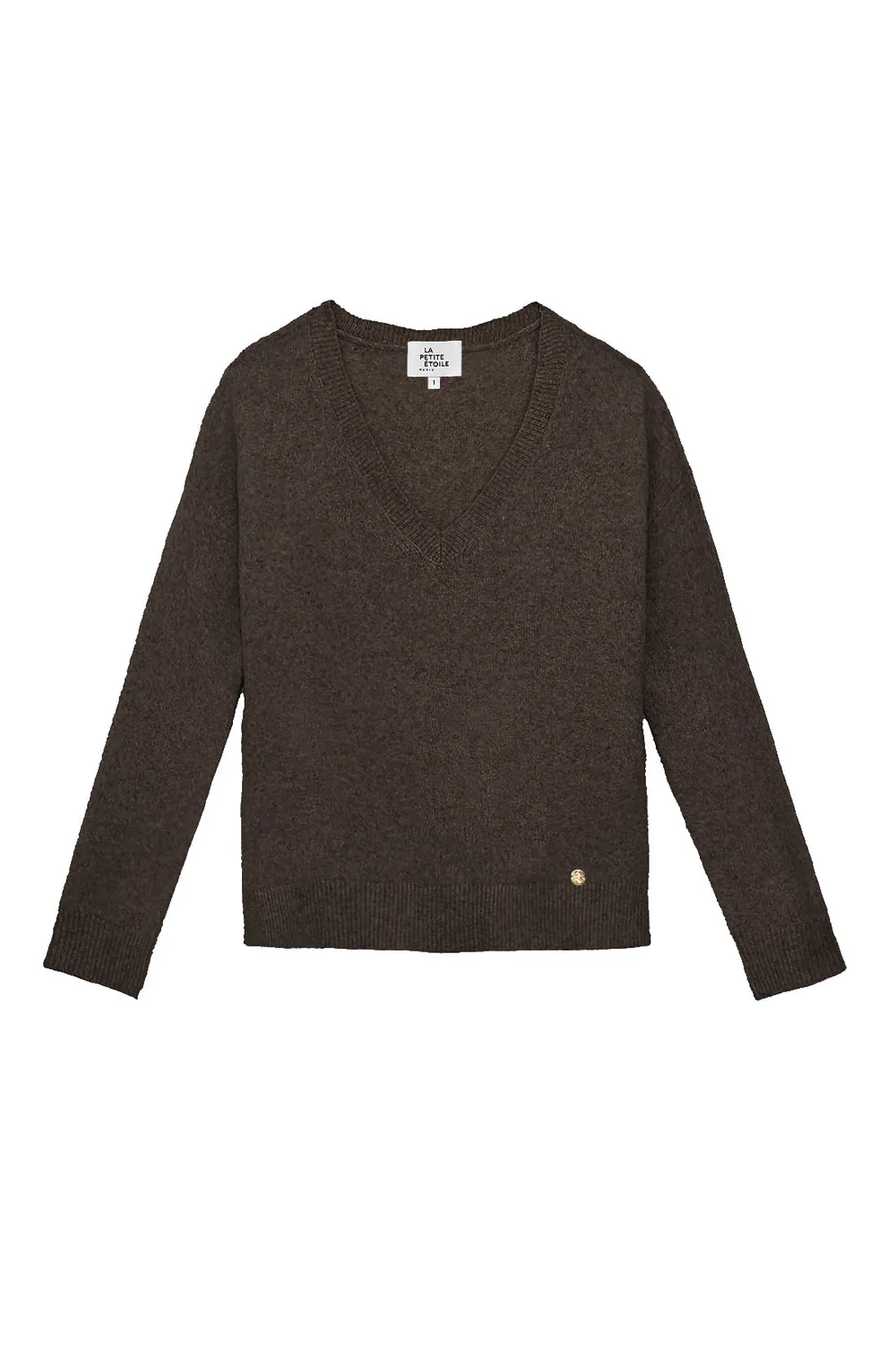 La Petite Etoile Mantio trui bruin wijd V-hals wol