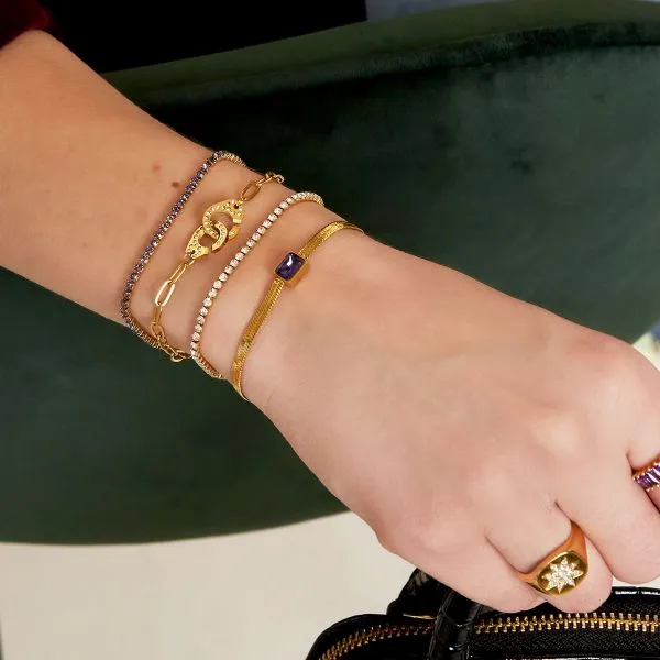LOVEDRUNKY Diamant armband goud paarse steentjes