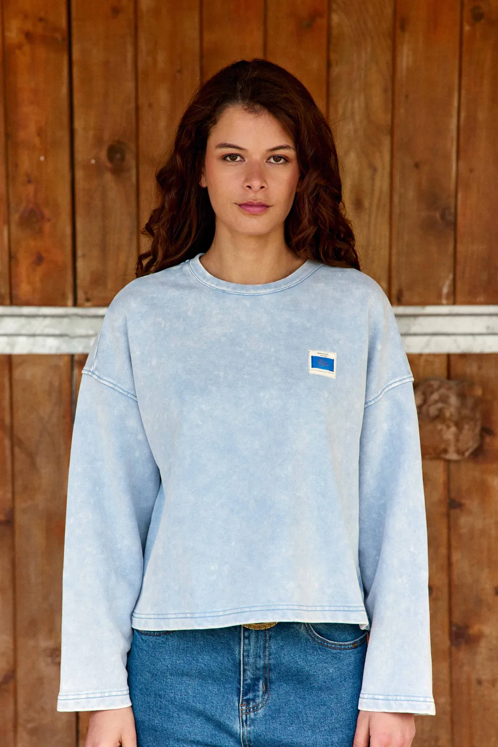 La Petite Etoile Trinkle sweatshirt boxy lichtblauw katoen