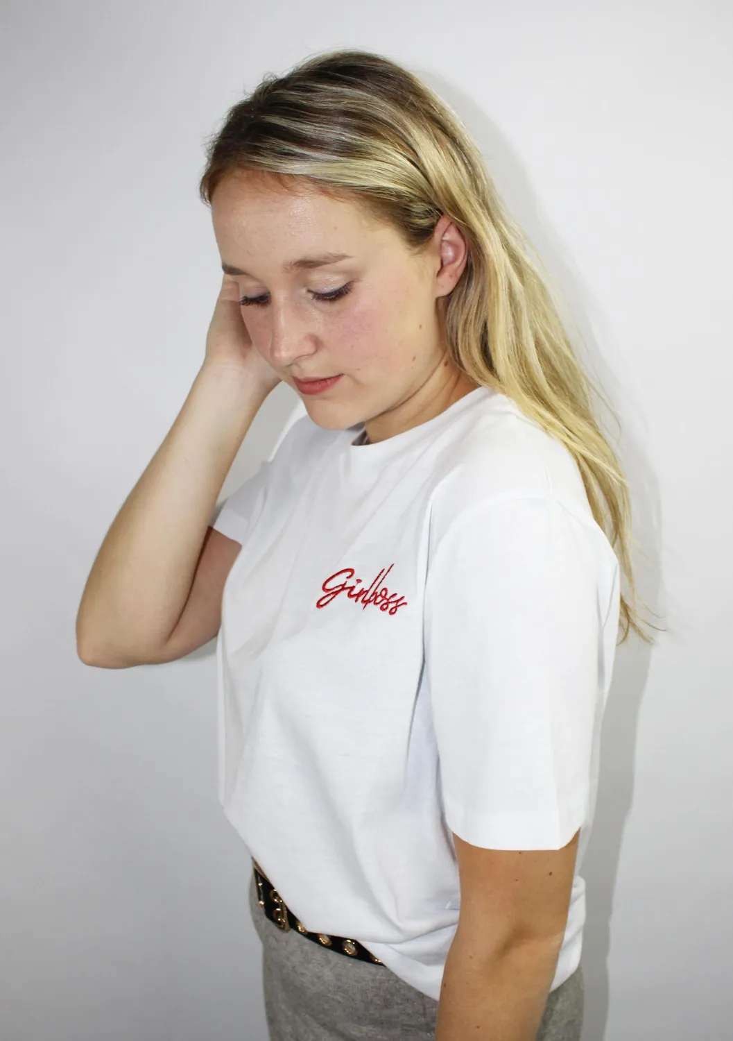 LOVEDRUNKY T-shirt Girlboss shirt rood borduursel