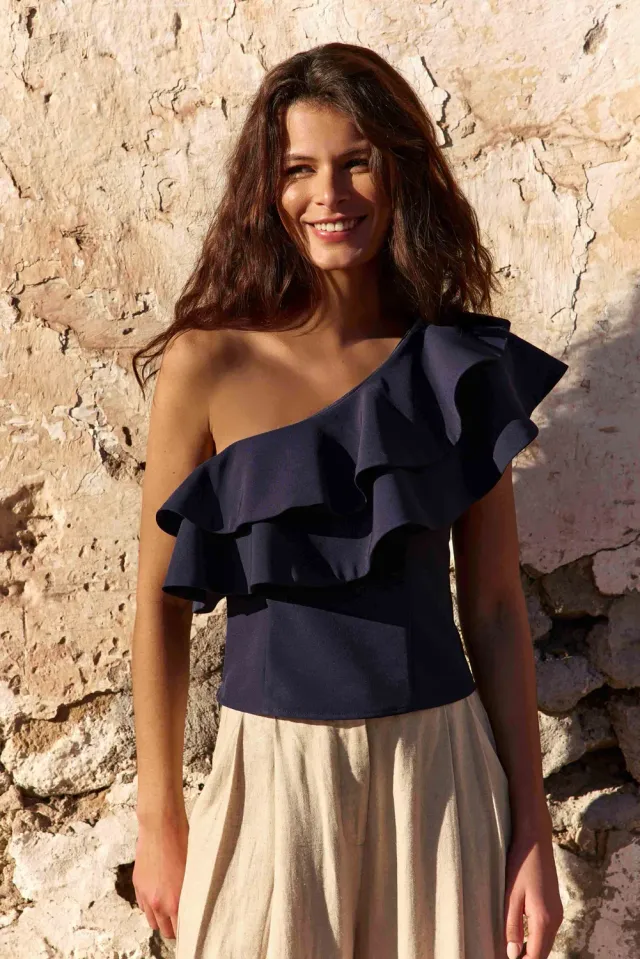 La Petite Etoile Timel top asymétrique marine one-shoulder