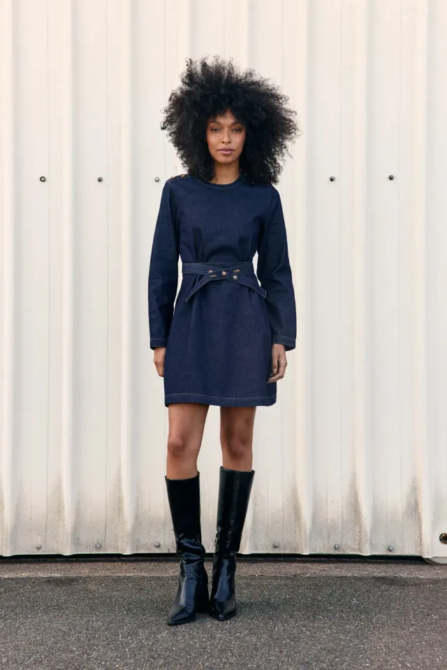 La Petite Etoile Ruona denim jurk brut korte uitlopende