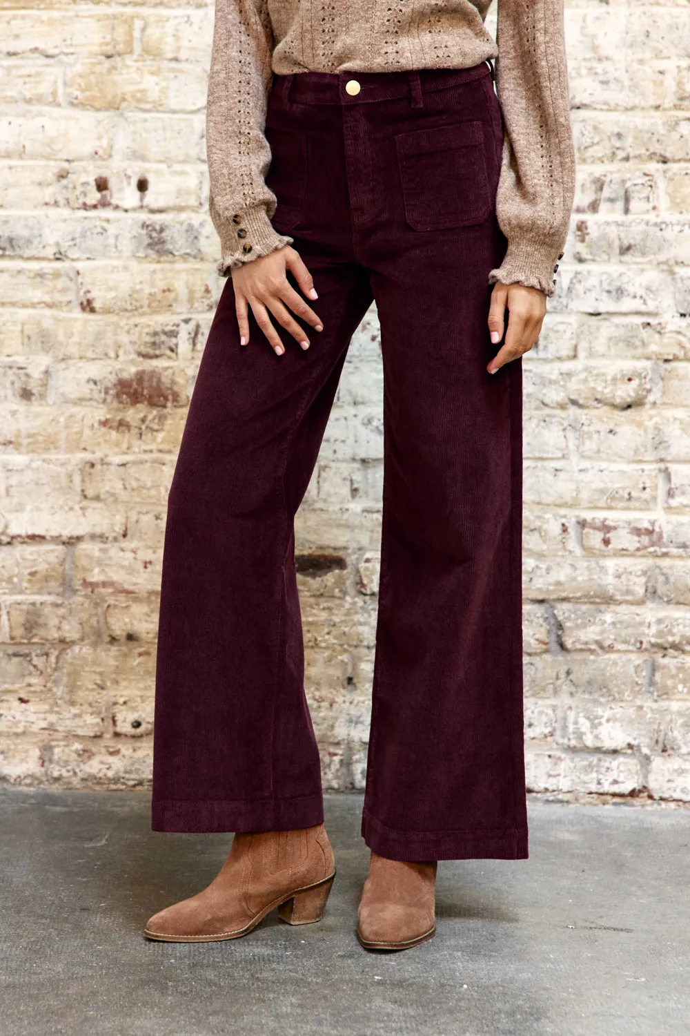 La Petite Etoile Atlanty wijde broek bordeaux ribfluweel