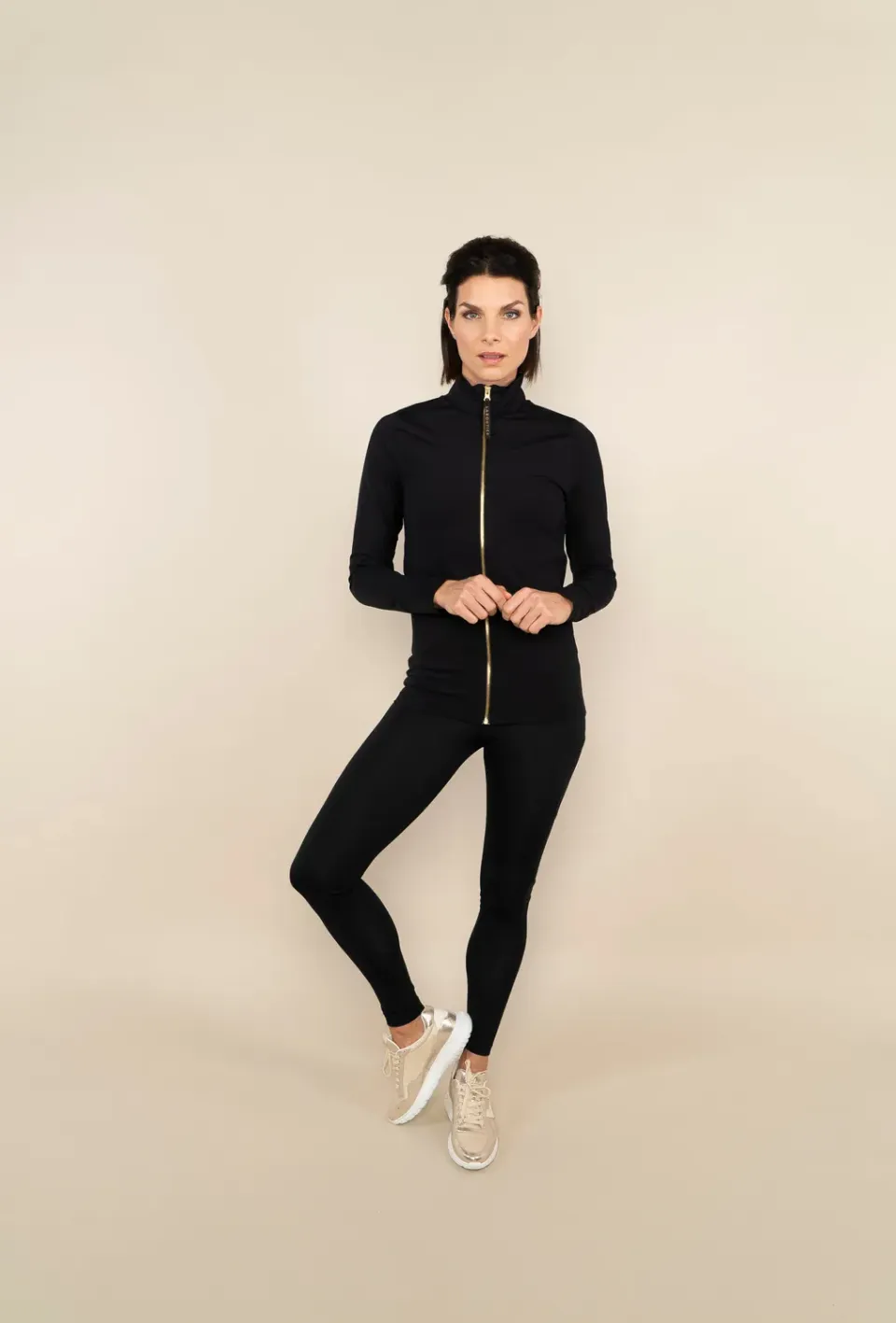 Laboutiek Sport Vest vest zwart gouden rits rekbaar