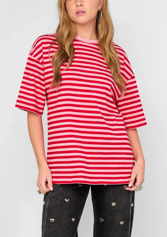 LOVEDRUNKY Gestreept T-shirt rood oversized