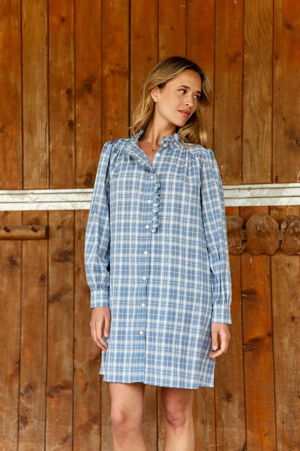 La Petite Etoile Raquel jurk blauw ruitjes