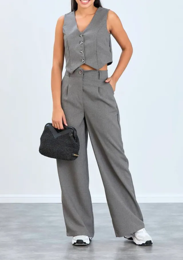 LOVEDRUNKY Gilet Grijs Top met knoopsluiting luchtig