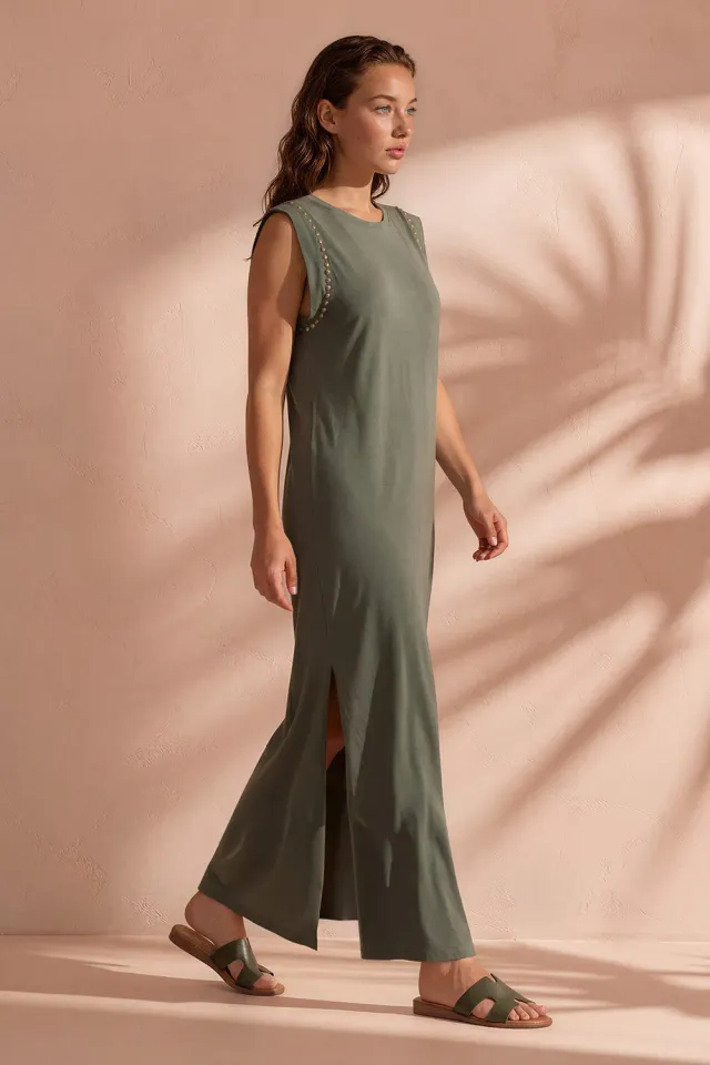 Amiek Christel jurk khaki onesize met split