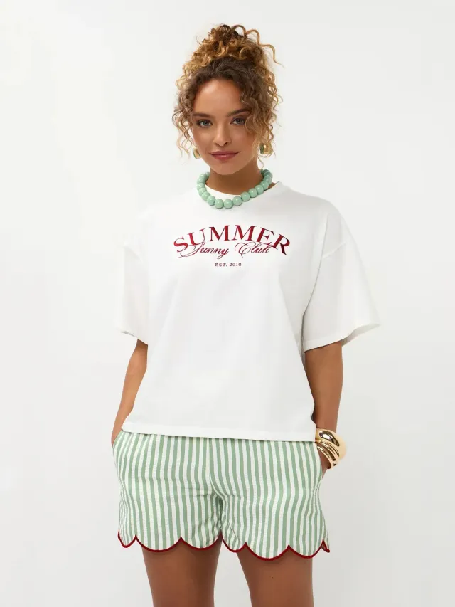 Amiek Summer Sunday Club T-shirt rood borduursel