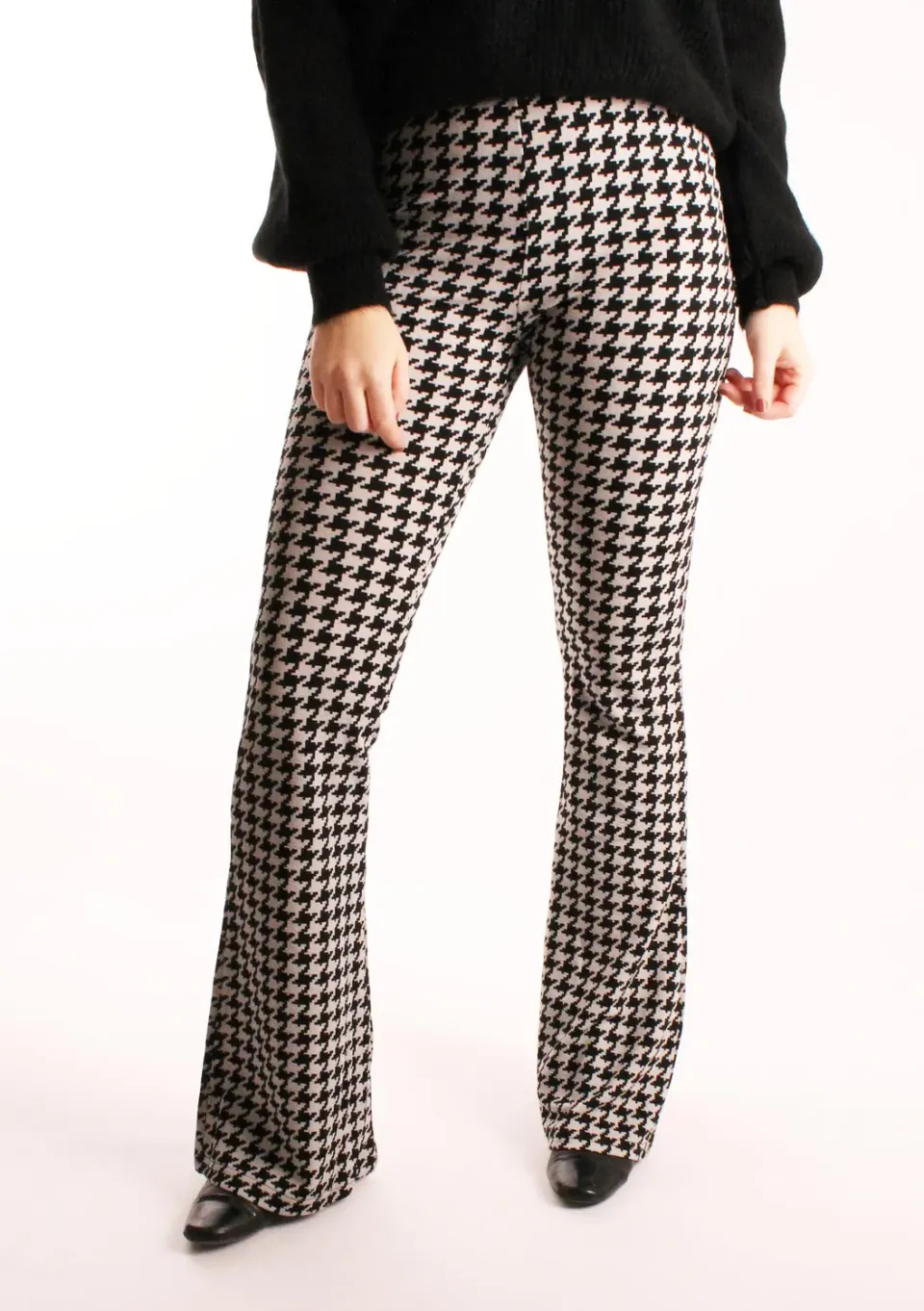 LOVEDRUNKY Flared Pied-de-poule Broek Zwart Grijs