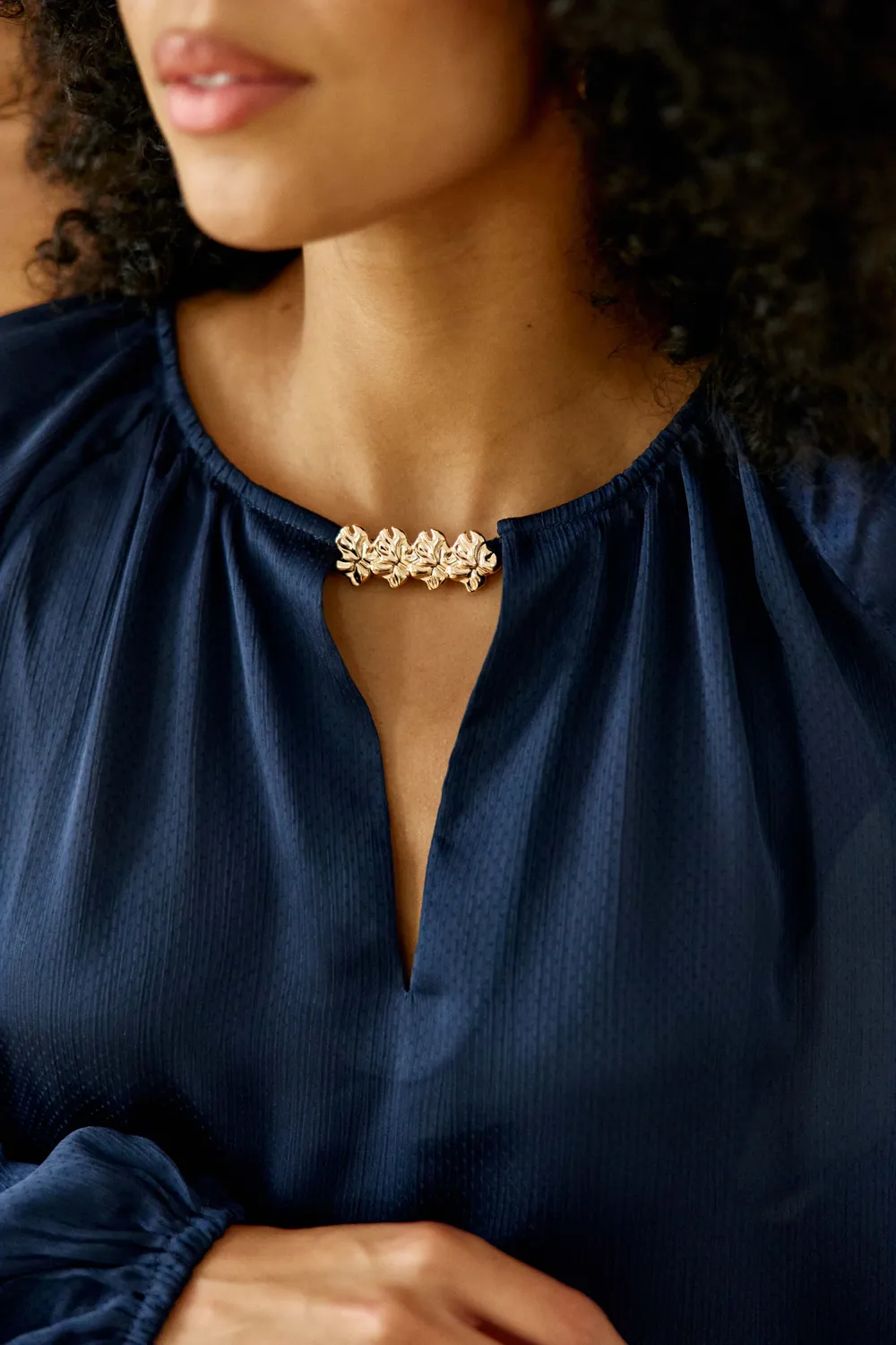 La Petite Etoile Binta blouse marine satijn stippen wijd