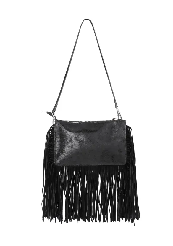 LOVEDRUNKY Fringes Tas Zwart suede-look