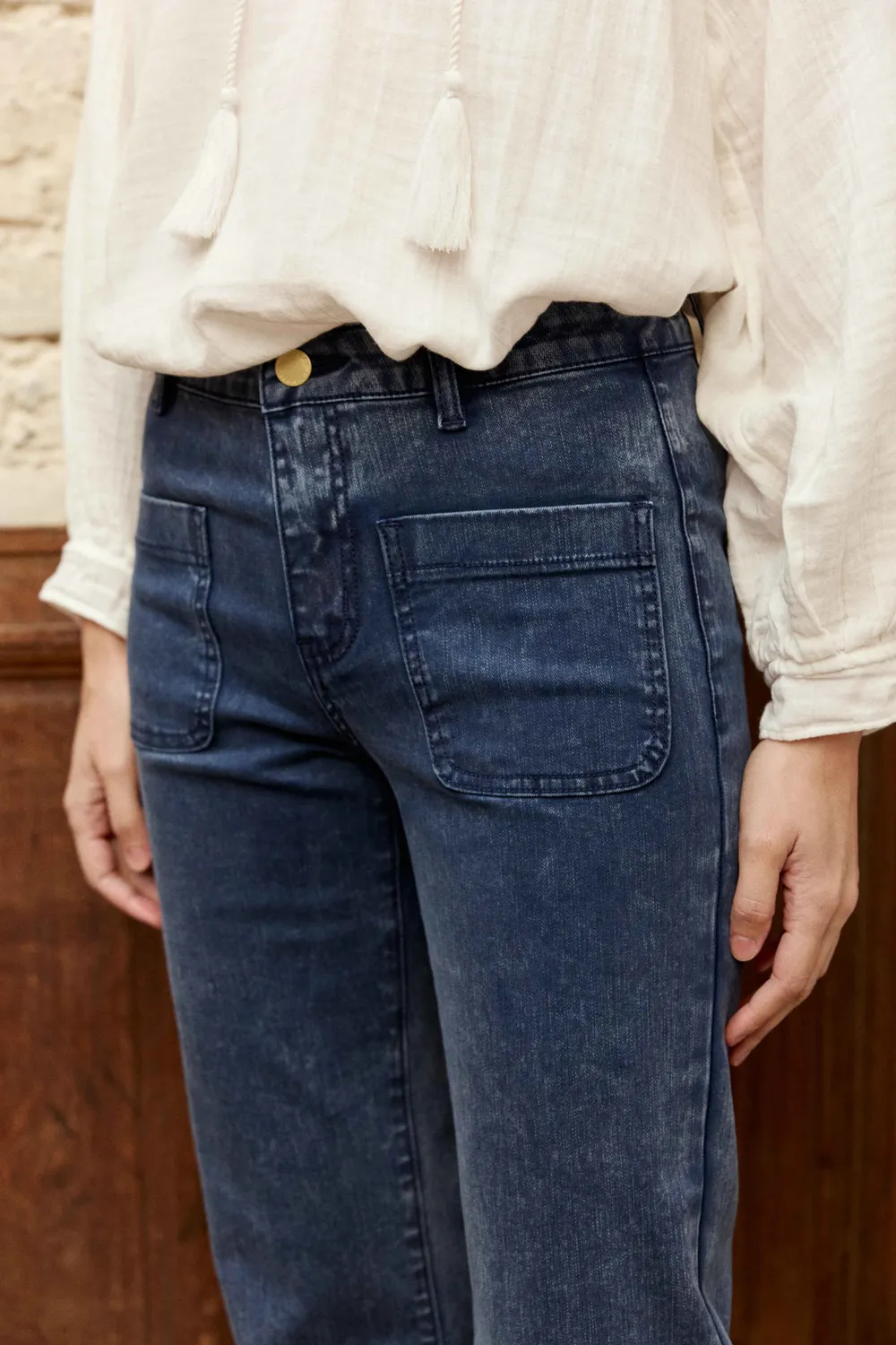 La Petite Etoile Sonny flare jeans marine hoge taille