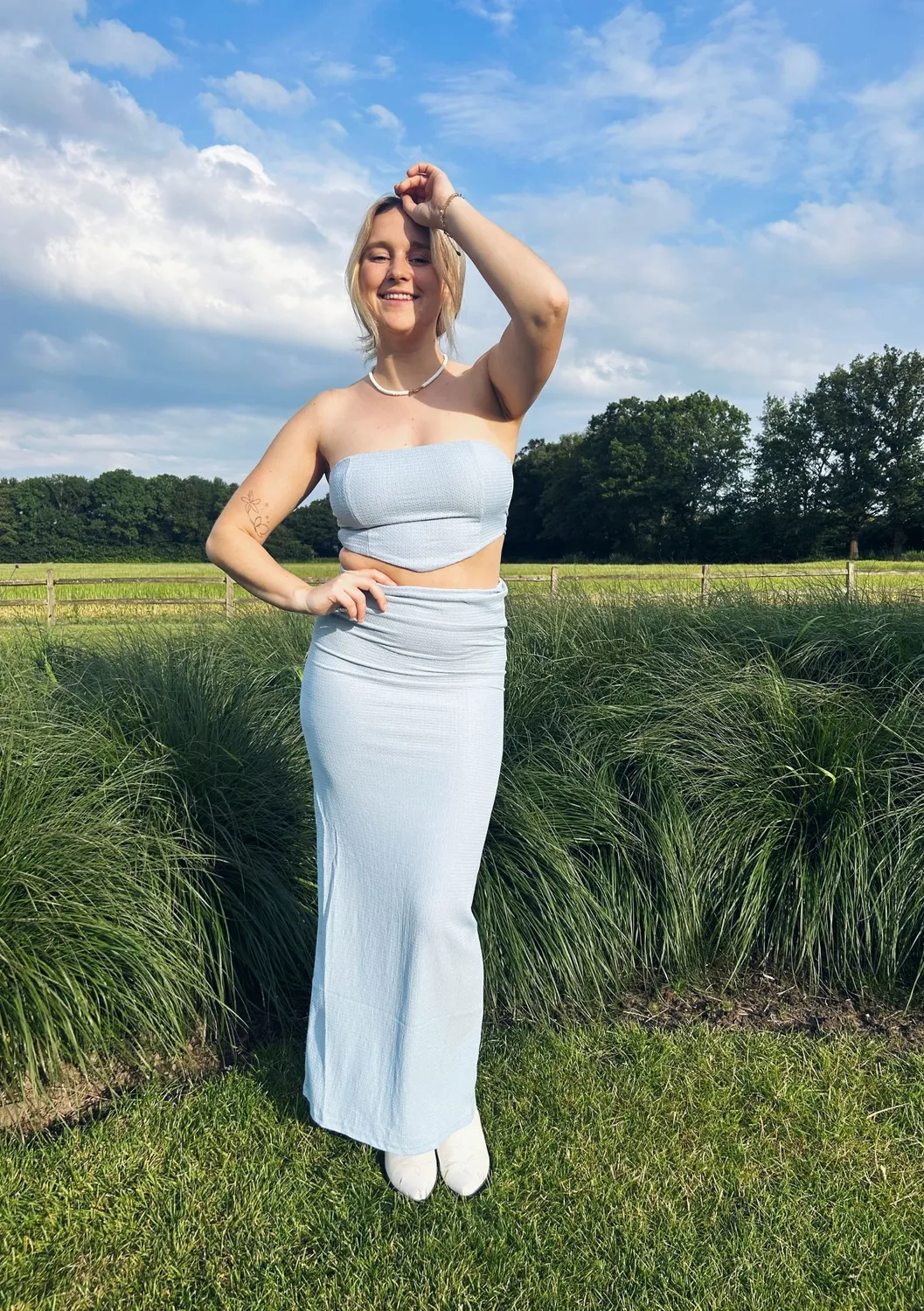 LOVEDRUNKY Maxi Rok Split rok lichtblauw
