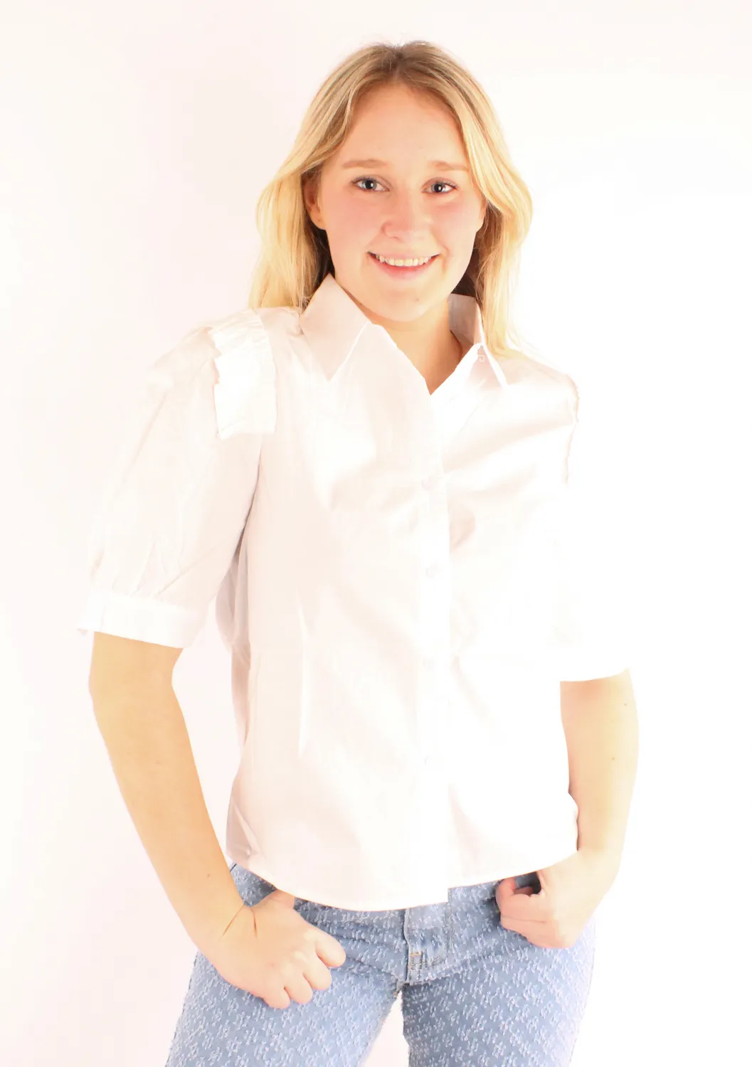 LOVEDRUNKY Ruches blouse wit korte mouw
