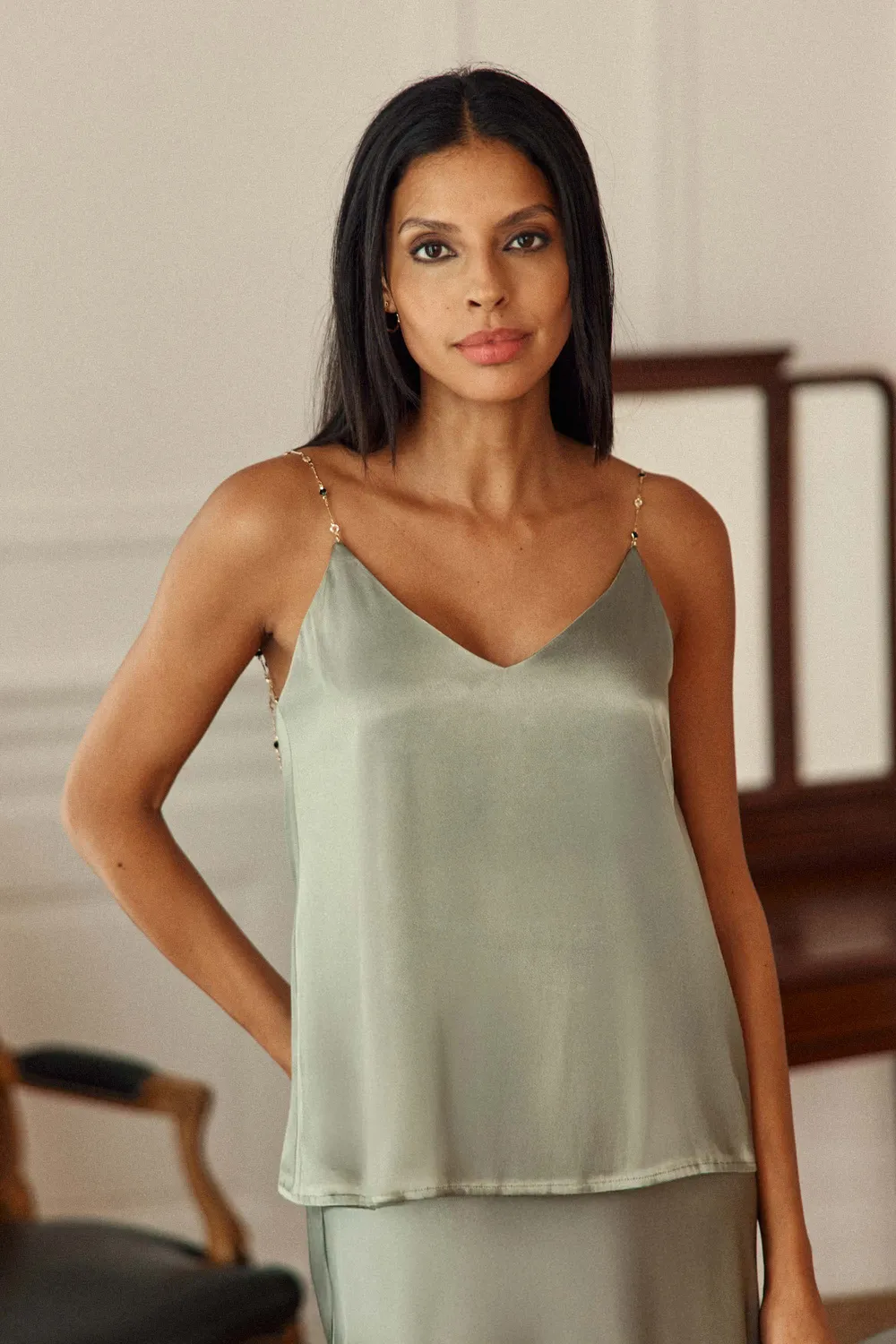 La Petite Etoile Dara top amandelgroen gouden ketting