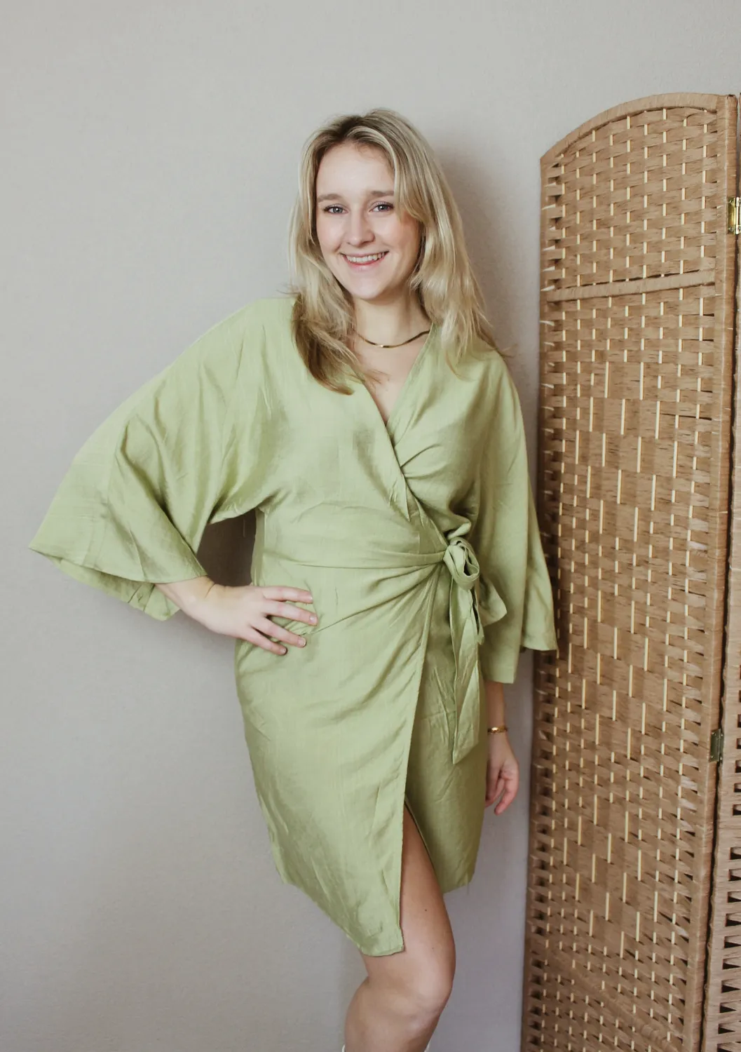 LOVEDRUNKY Wikkeljurk jurk groen driekwart mouw