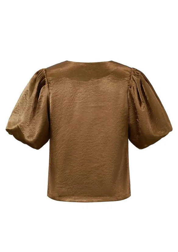 LOVEDRUNKY Top Satin Pofmouw top bruin satijn