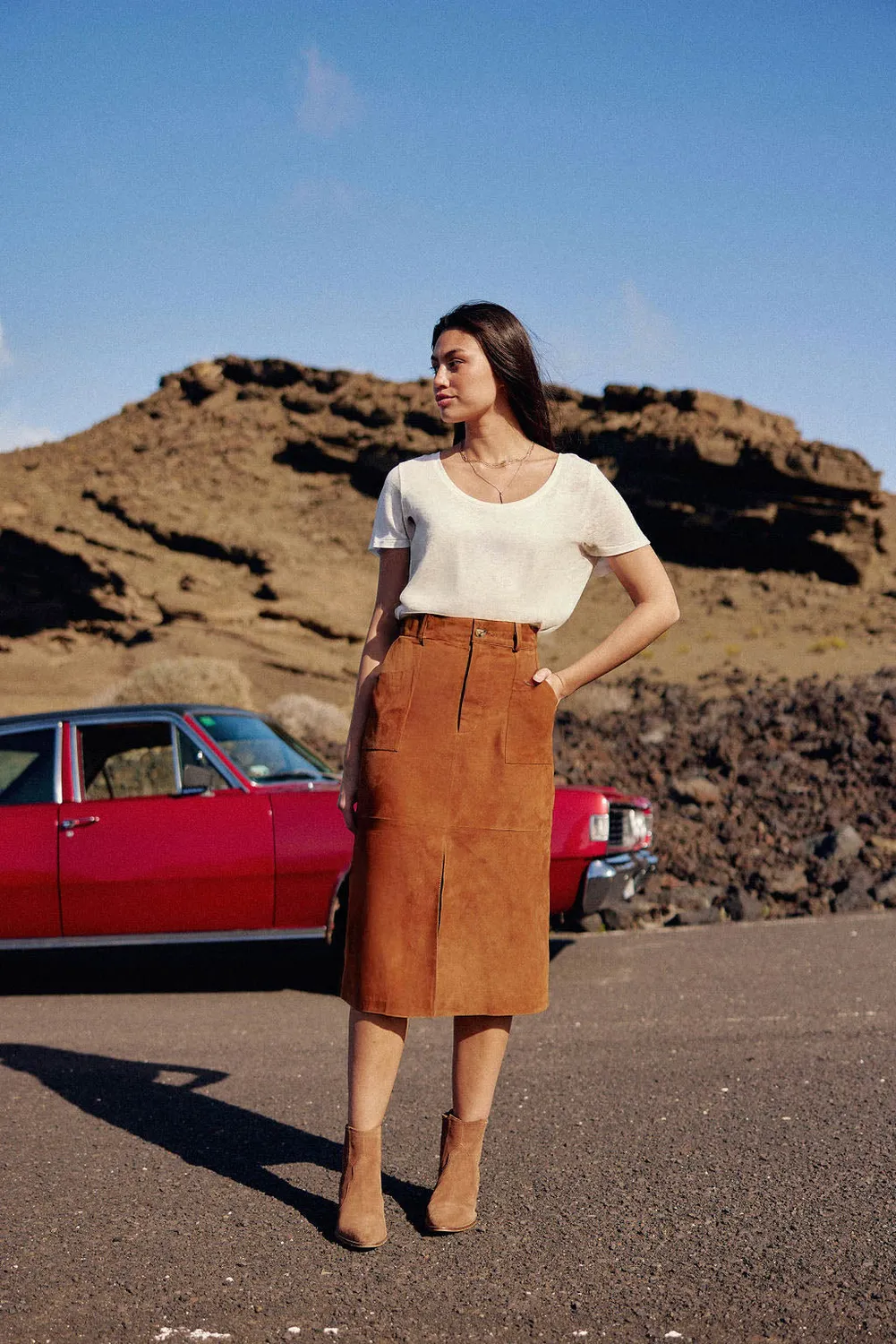 La Petite Etoile Felicia rok midi suede sand