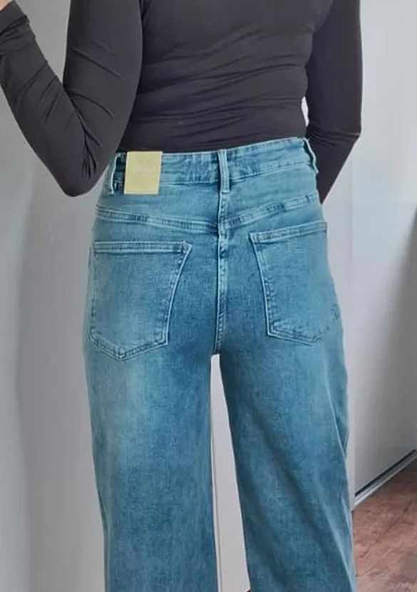 LOVEDRUNKY Wide Leg Button jeans blauw stretch