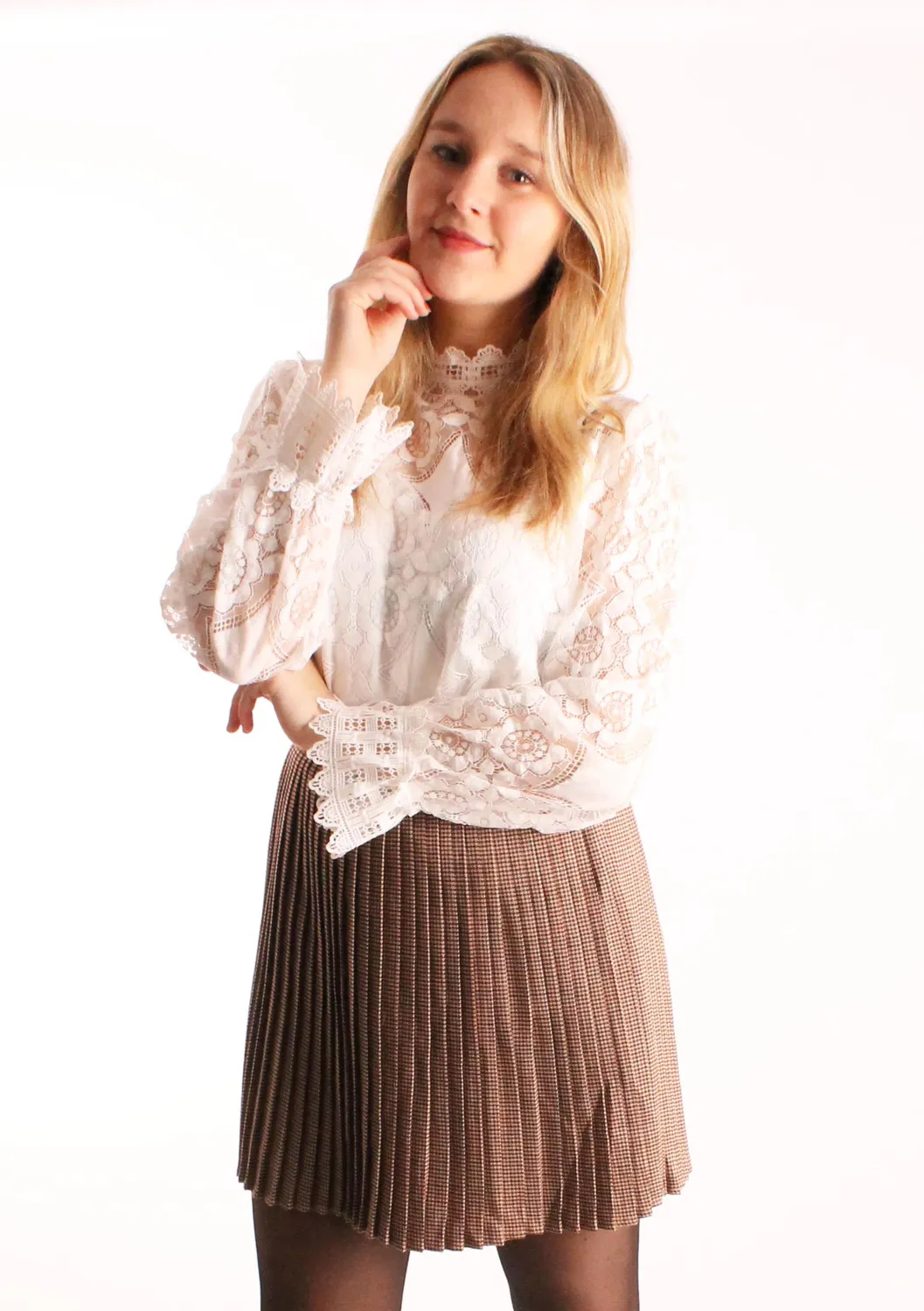 LOVEDRUNKY Rok Plissé Geruit bruin vintage