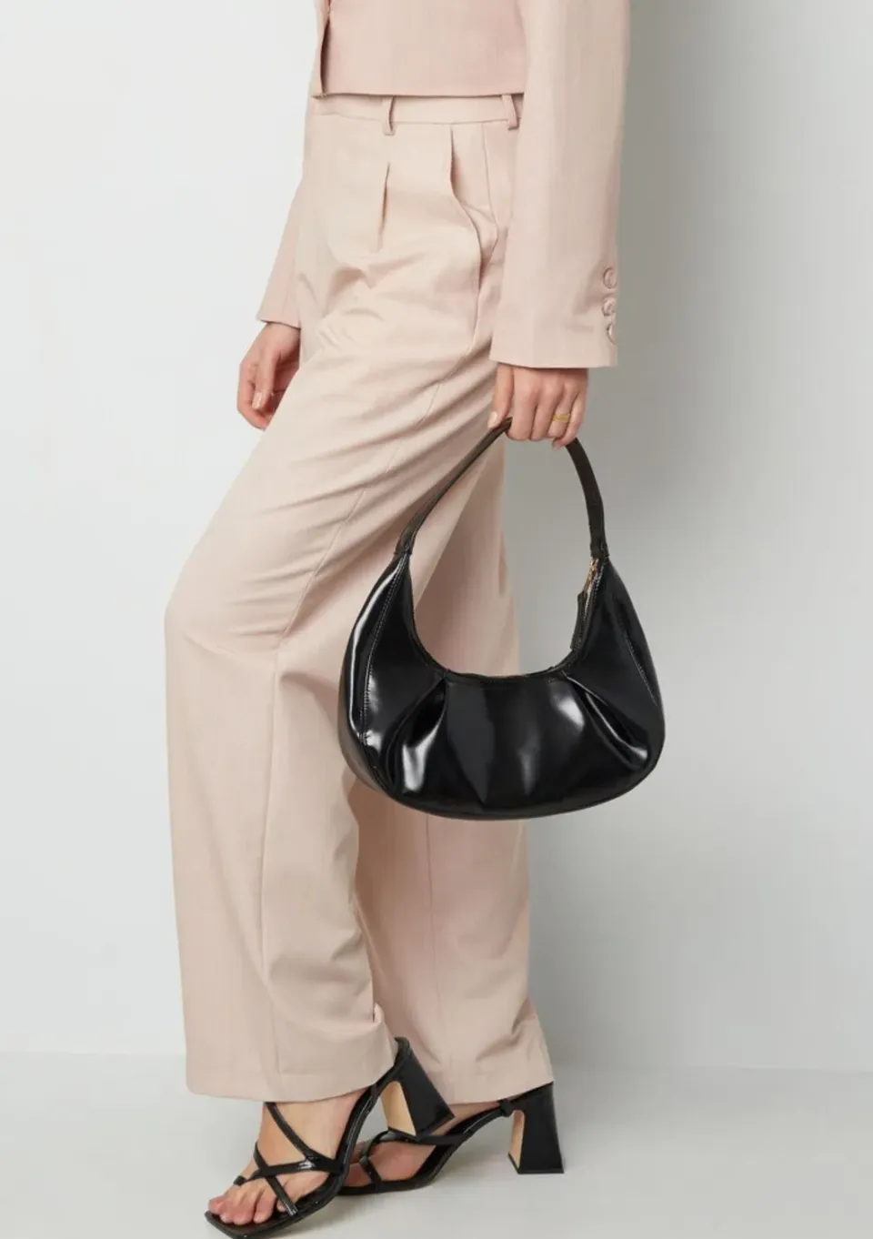 LOVEDRUNKY Tas Pleats schoudertas zwart lak