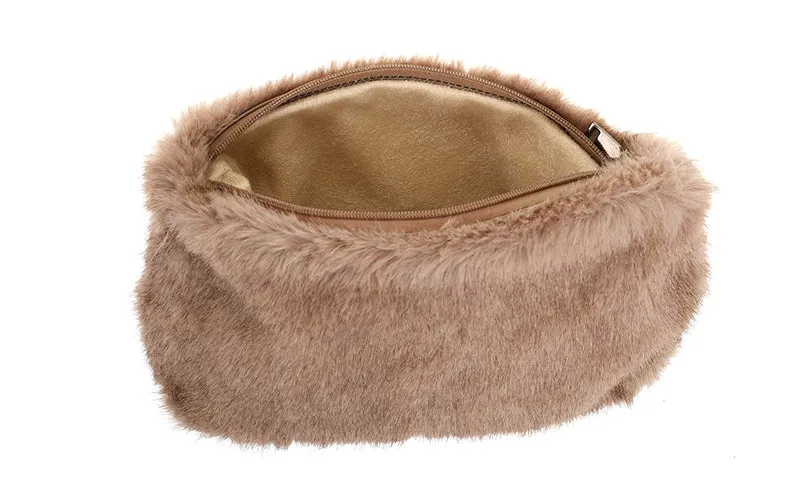 Amiek Borno make-up tasje taupe faux fur