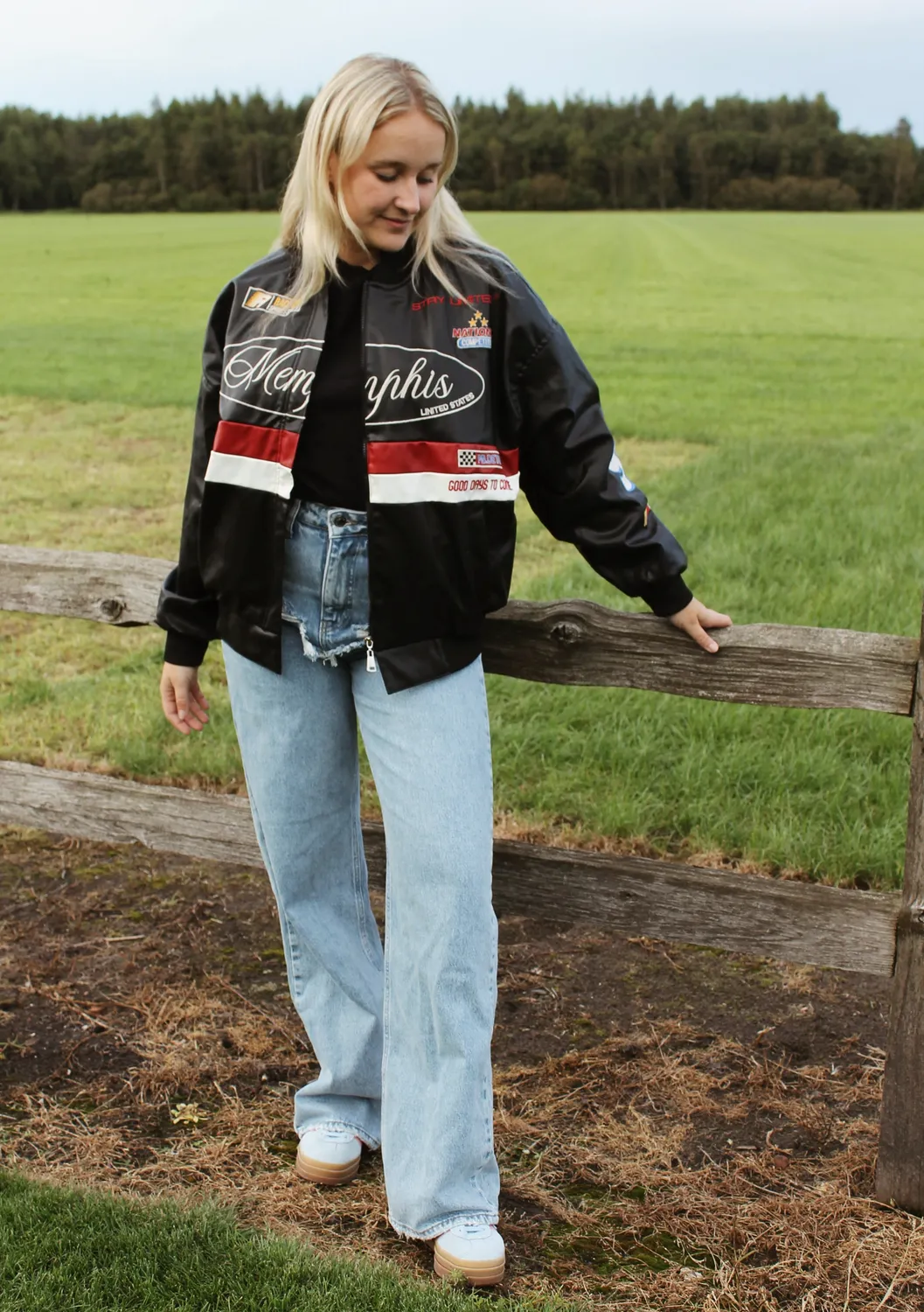 LOVEDRUNKY Patches leren bomberjack zwart oversized