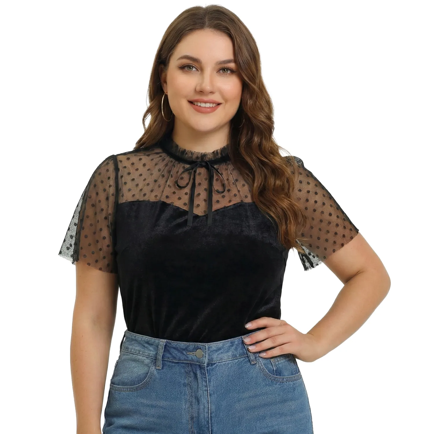Tatyana Colette blouse zwart fluweel stippen tule