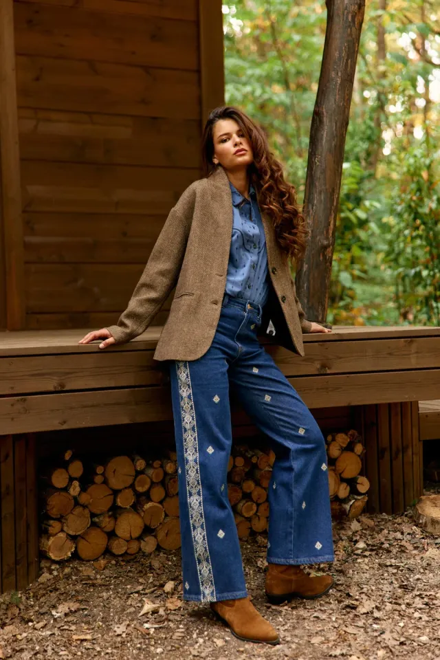La Petite Etoile Zephyra rechte jeans 94-wash met borduursel