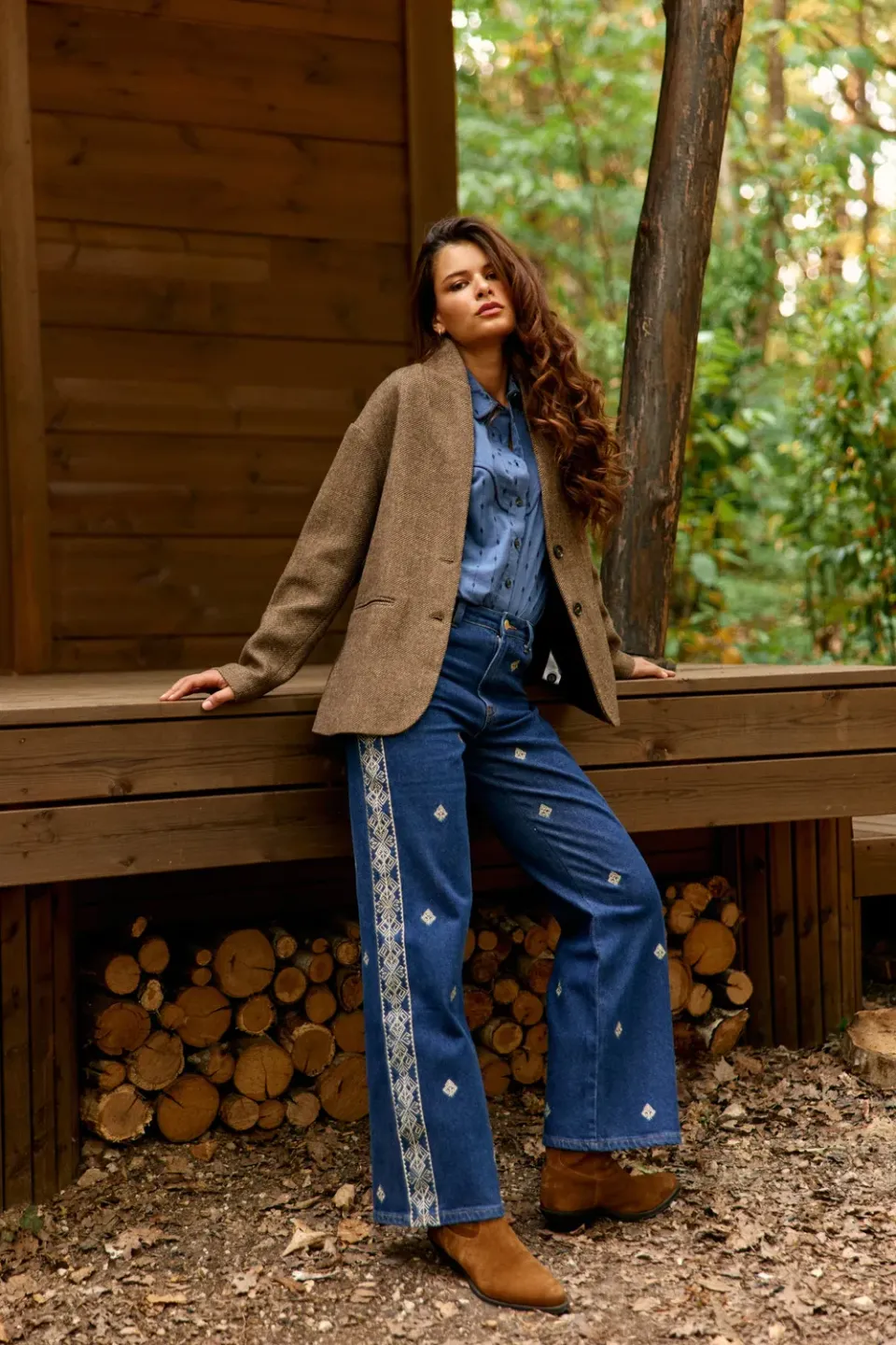 La Petite Etoile Zephyra rechte jeans 94-wash met borduursel
