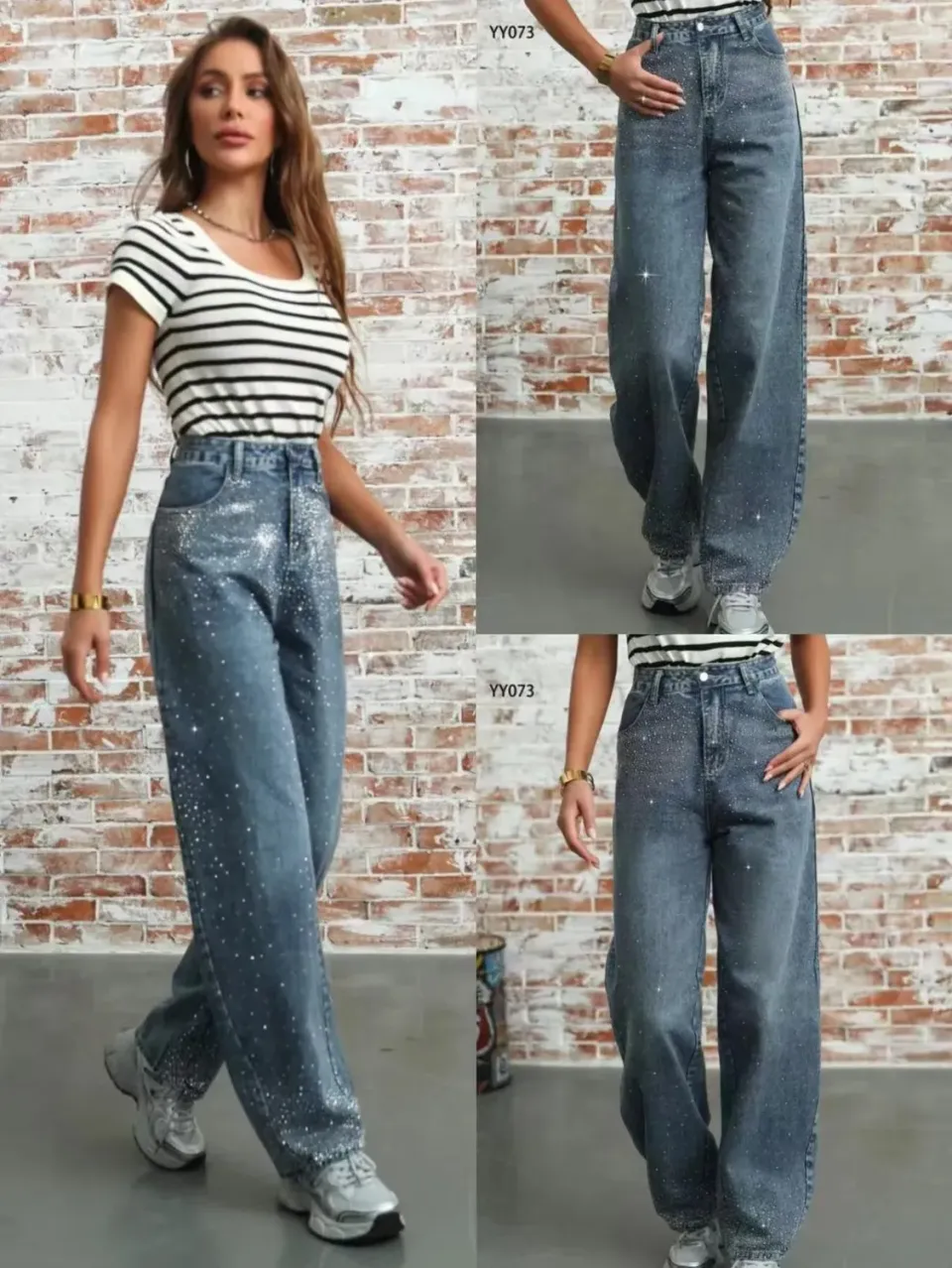 Amiek Wide Leg Balloon Strass jeans blauw