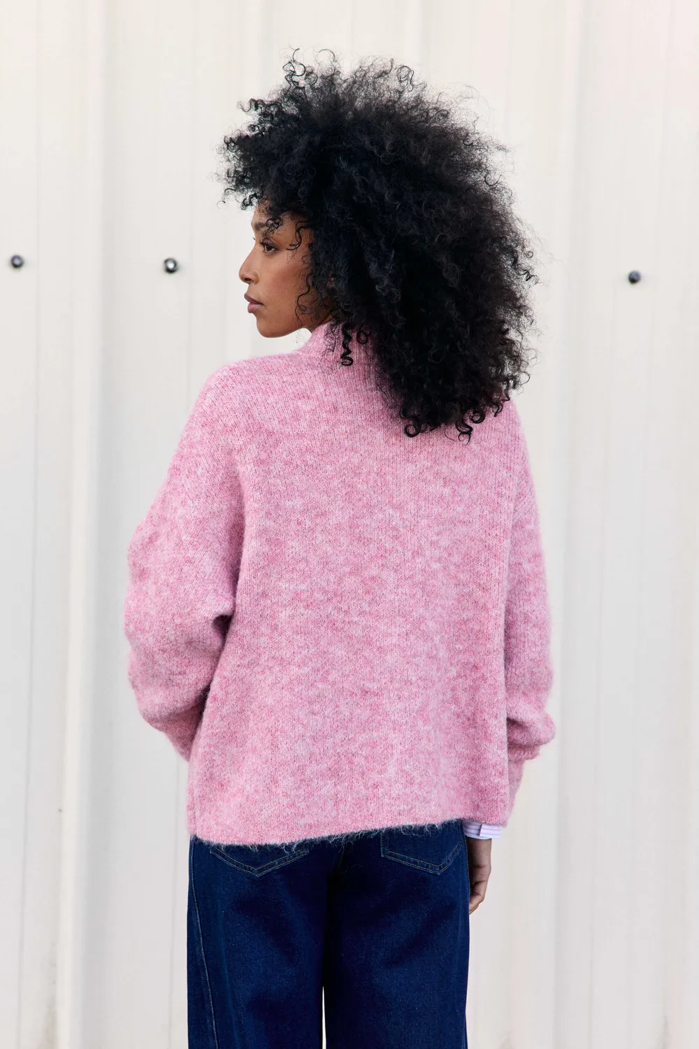 La Petite Etoile Marlin vest roze gemeleerd opstaande kraag