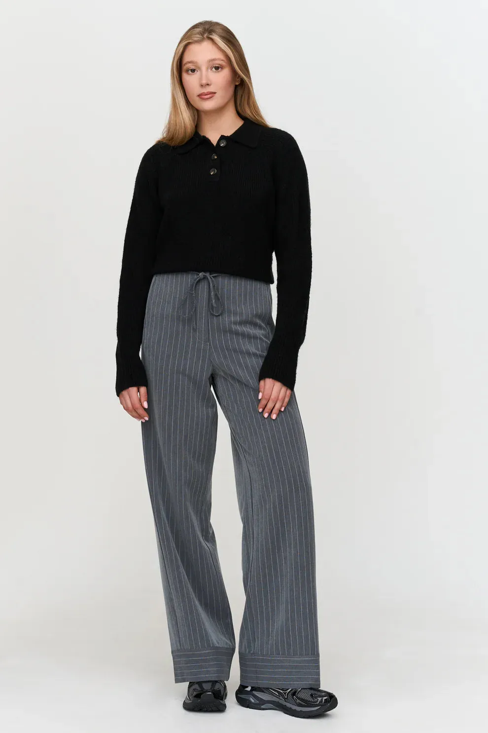 Amiek 24C Krijtstreep broek grijs dames wijd