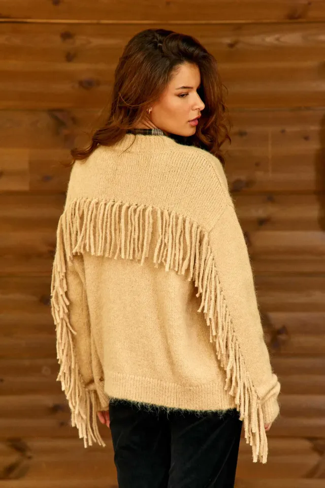 La Petite Etoile Mery vest franjes camel V-hals
